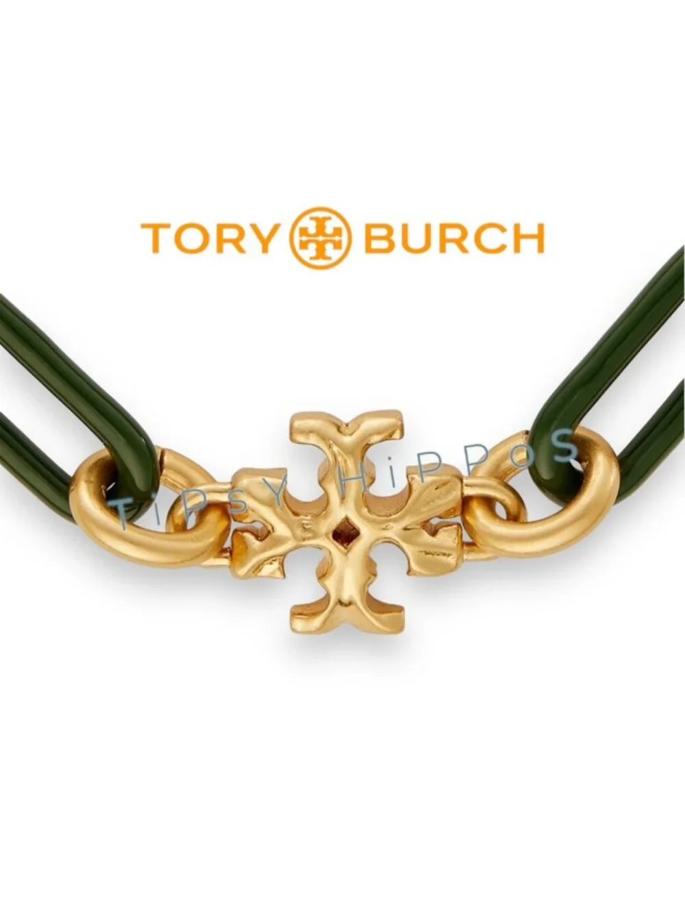 Tory Burch Women's Gold & Green Link Roxanne Bracelet With Logo